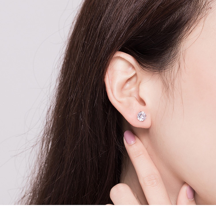 Bamoer 1 Đôi Bông Tai Tròn bạc 925 Đính Đá Zircon 4mm 5mm 6mm 7mm Thời Trang Cho Nữ
