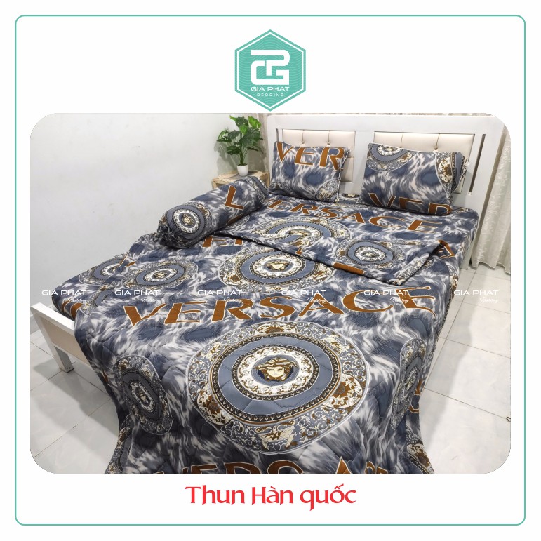 Bộ ga gối Thun Lạnh Hàn Quốc { 4 Món } họa tiết Versar ( 1 ga bọc + 2 vỏ gối nằm + 1 vỏ gối ôm )