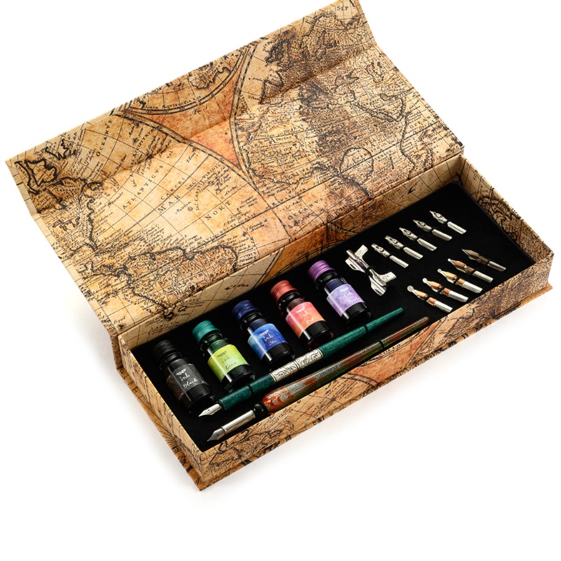 Set 2 Bút Mực Thẳng / 5 Lọ Mực / 10 Đầu Thay Thế Phong Cách Gothic