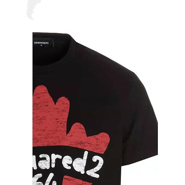 Áo thun tay ngắn màu đen in hình chữ Dsquared2 cho nam và nữ