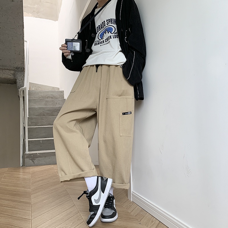 ✦ AFFLIGA ✦Quần kaki dài ống rộng màu trơn tùy chọn phong cách đường phố Hàn Quốc thời trang xuân thu cho nam
