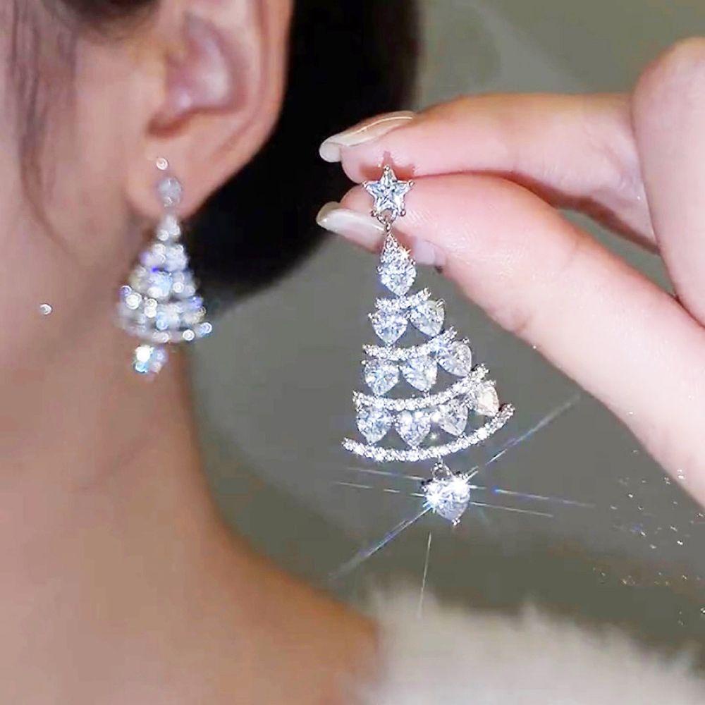 Bông Tai Dáng Dài Hình Cây Thông Giáng Sinh Phong Cách Hàn Quốc Sang Trọng Thời Trang Cho Nữ
