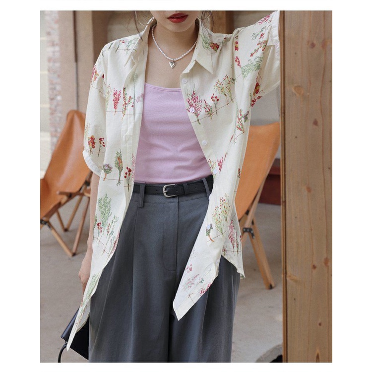 Áo Sơ Mi Nữ Ngắn Tay In Hoa Thời Trang Hàn Quốc