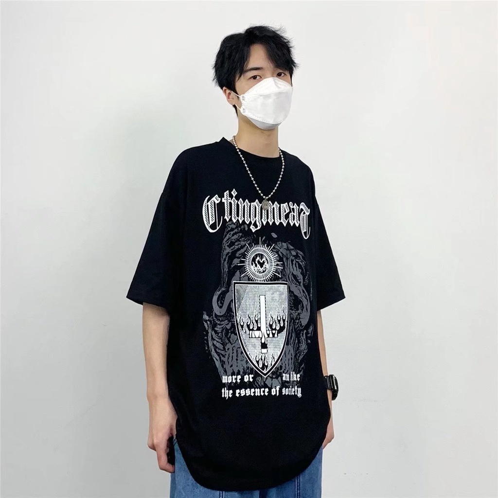 Áo Thun Tay Ngắn Cổ Tròn Dáng Rộng In Chữ Thời Trang Hàn Quốc Cho Nam