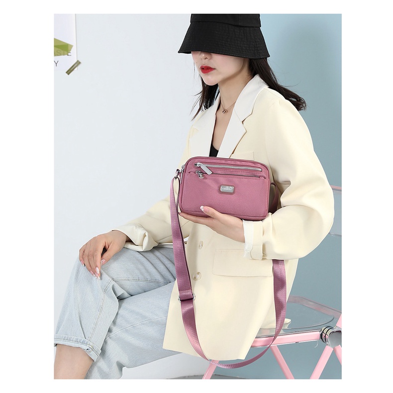 Túi đeo chéo nữ vải dù chống nước màu trơn thời trang hàn quốc kiểu hộp ngang dễ thương 5902
