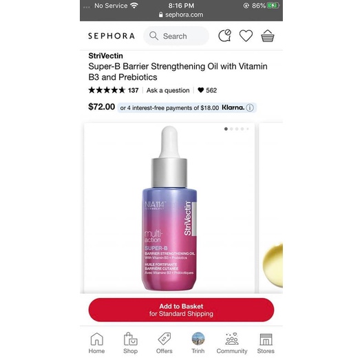 Serum Retinol + VitC của nhà StriVectin có chứa niacinamide