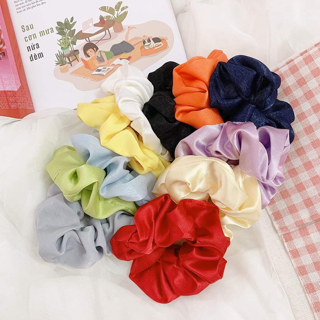 Cột Tóc Vải Scrunchies - Dây Buộc Tóc Vải Trơn Hàng Đẹp (Phi Bóng 10 Màu)