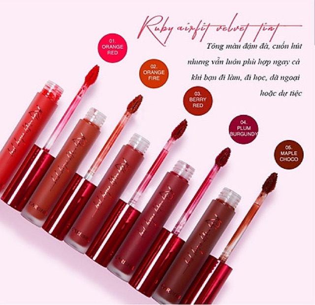 Son kem lì Care:nel Ruby Airfit Velvet Tint 4,5g