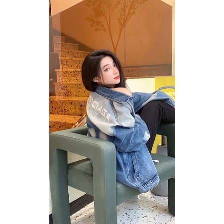 Áo khoác denim, jacket jeans nữ BalenC^ logo sau lưng thời trang phong cách