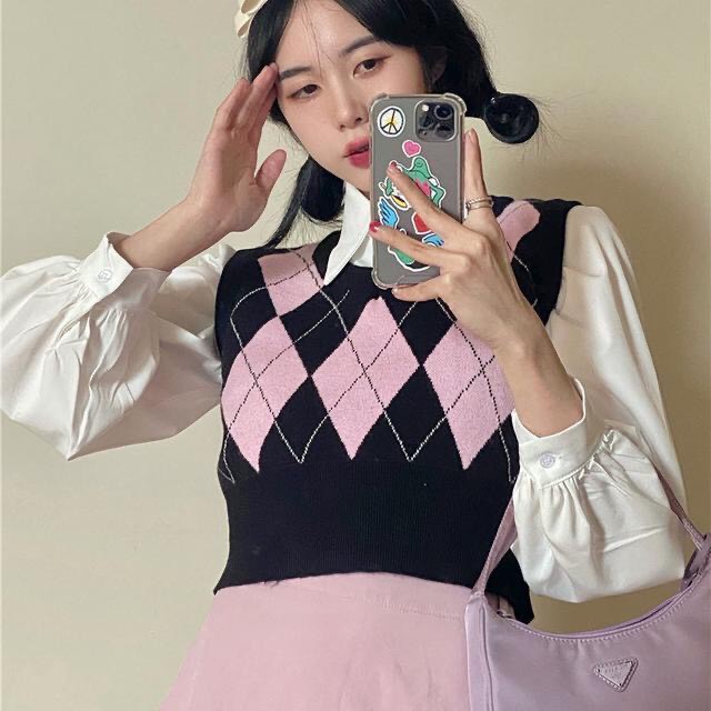 Áo Gile Len Cộc Tay Croptop Ôm Dáng Phong Cách Retro Hàn Quốc