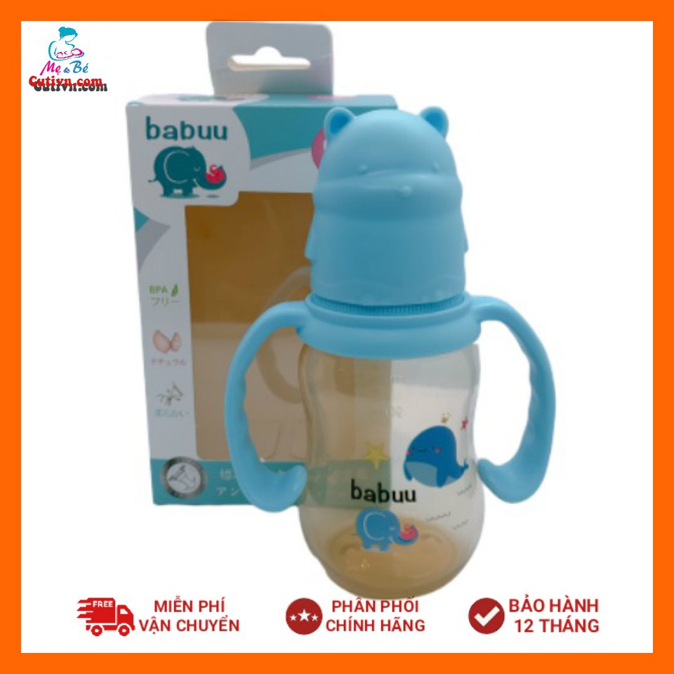 Bình sữa tay cầm nắp hình thú Babuu Baby Nhật Bản 120ml và 240ml cho bé