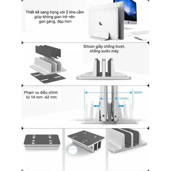 Đế kẹp Giá đỡ Laptop Macbook nhôm nguyên khối dạng đứng Baona