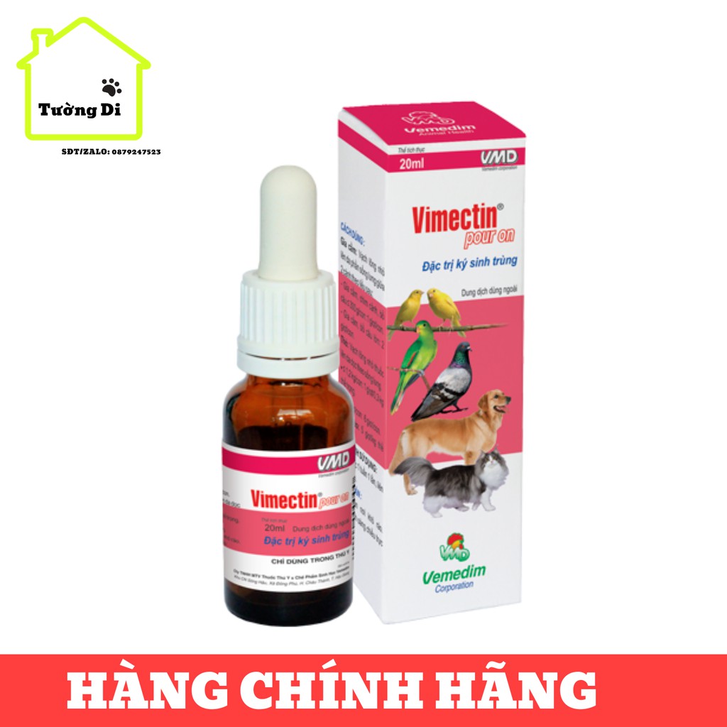 Chai Nhỏ Lưng Diệt Ve, Ghẻ, Bọ Chét Cho Chó Mèo 20ml - Vimectin Pour On - HÀNG CHÍNH HÃNG