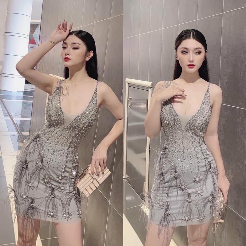 Đầm body kết hạt phối lông sang chảnh