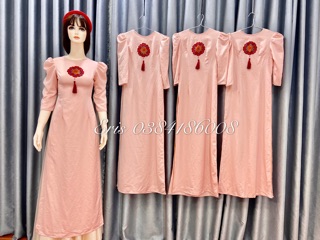 Áo dài lụa hồng tay bồng
