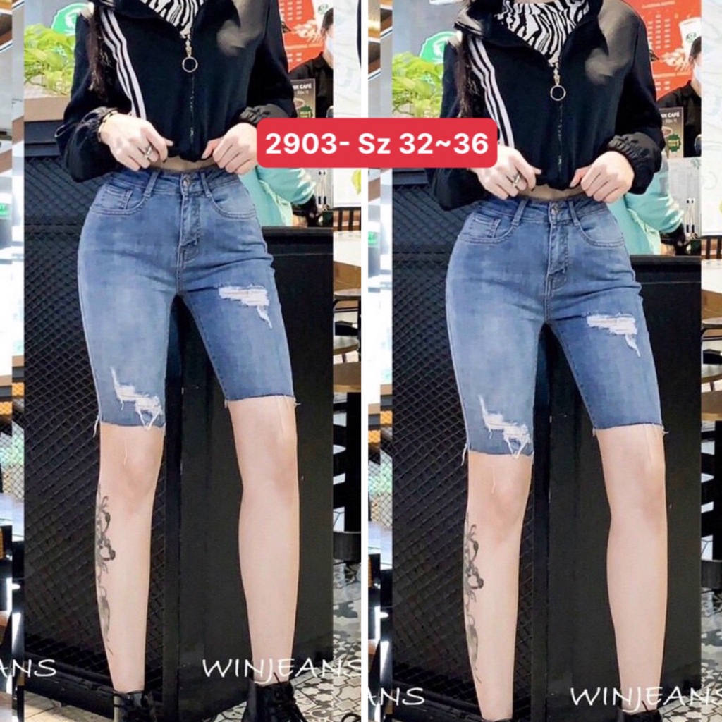 [Size 32-36] Quần Ngố Jeans Nữ Bigsize, Xanh Đậm Xanh Sáng, Lưng Cao Trên Rốn, Co Giãn Mạnh