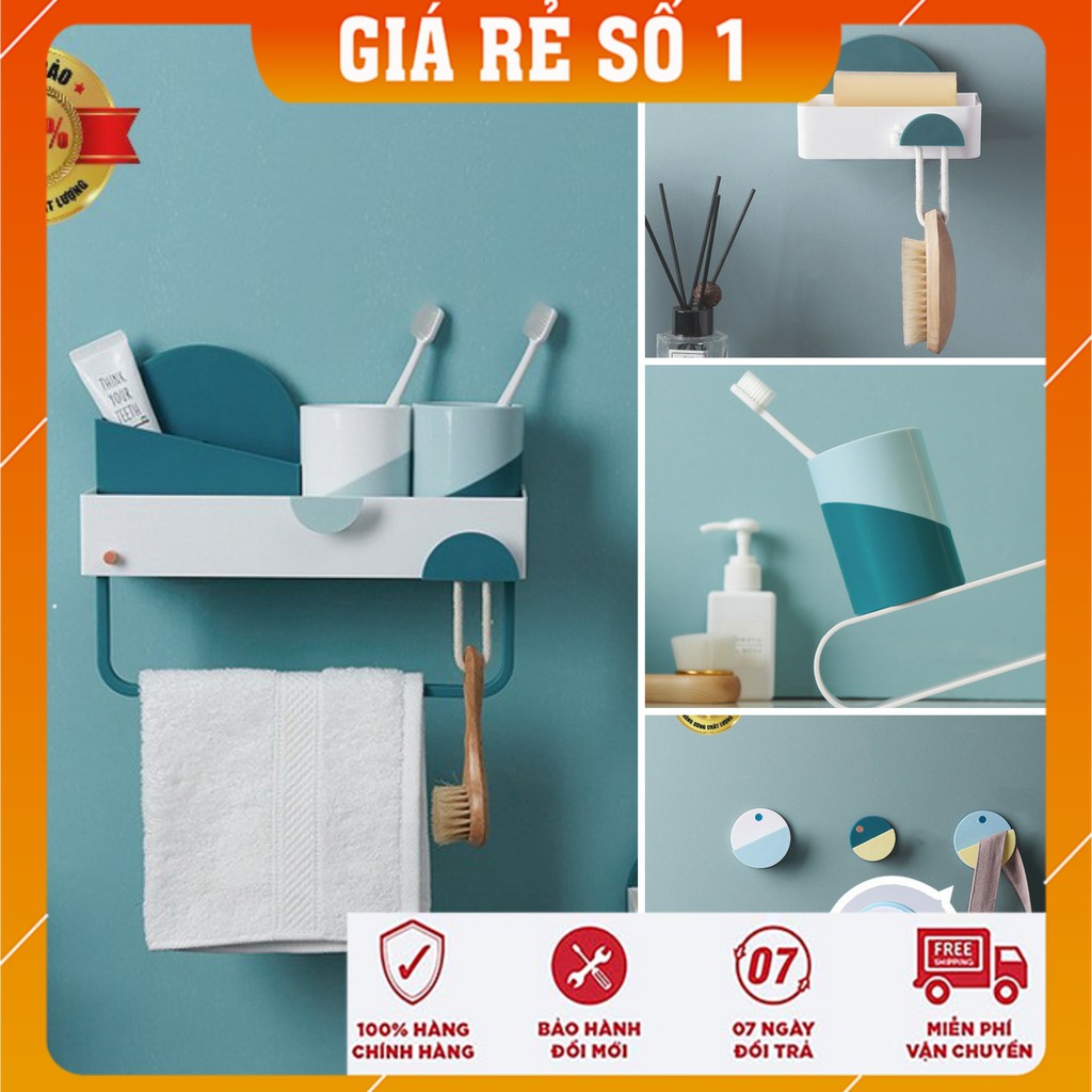 (Clip hình thật) Combo 4 sản phẩm giá để đồ nhà tắm, giá để xà bông, cốc đánh răng phối màu, trang trí nhà tắm