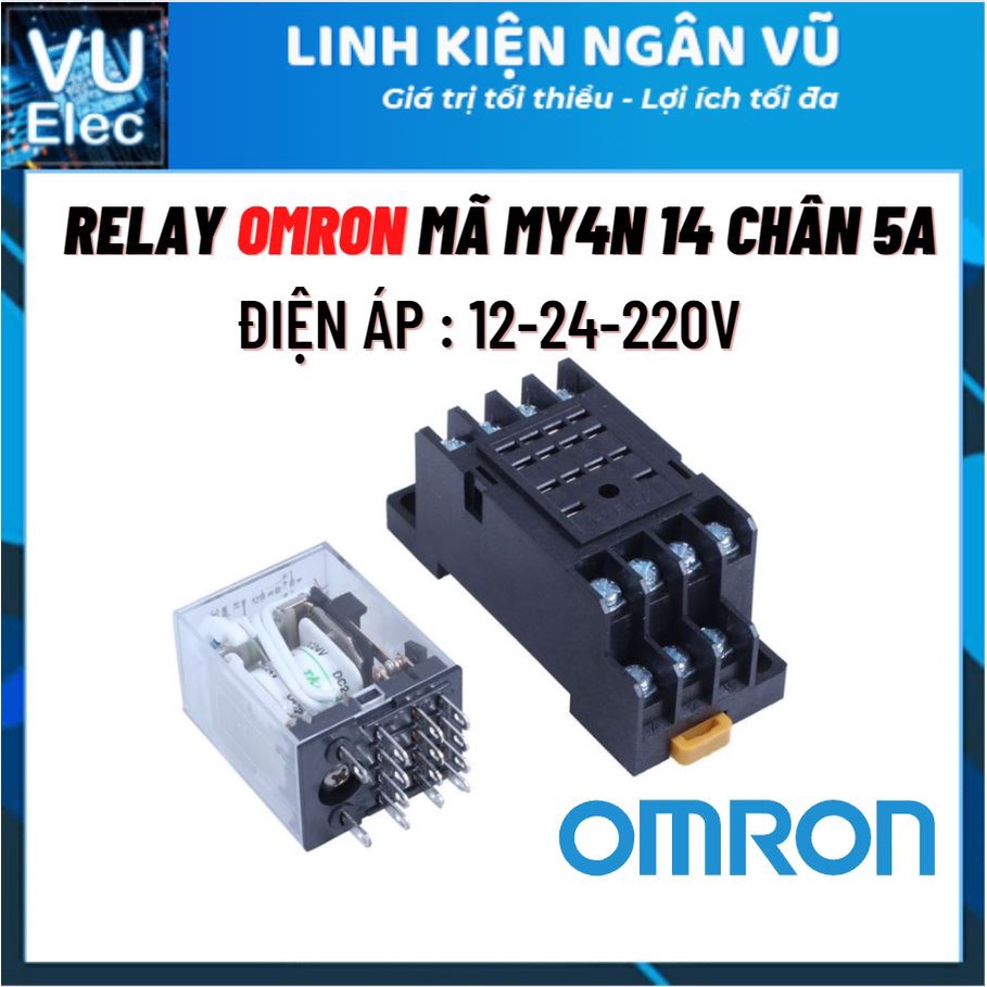 Rơ le Kính OMRON MY4N 14 chân 5A 12V, 24V, 220V 14 chân loại tốt