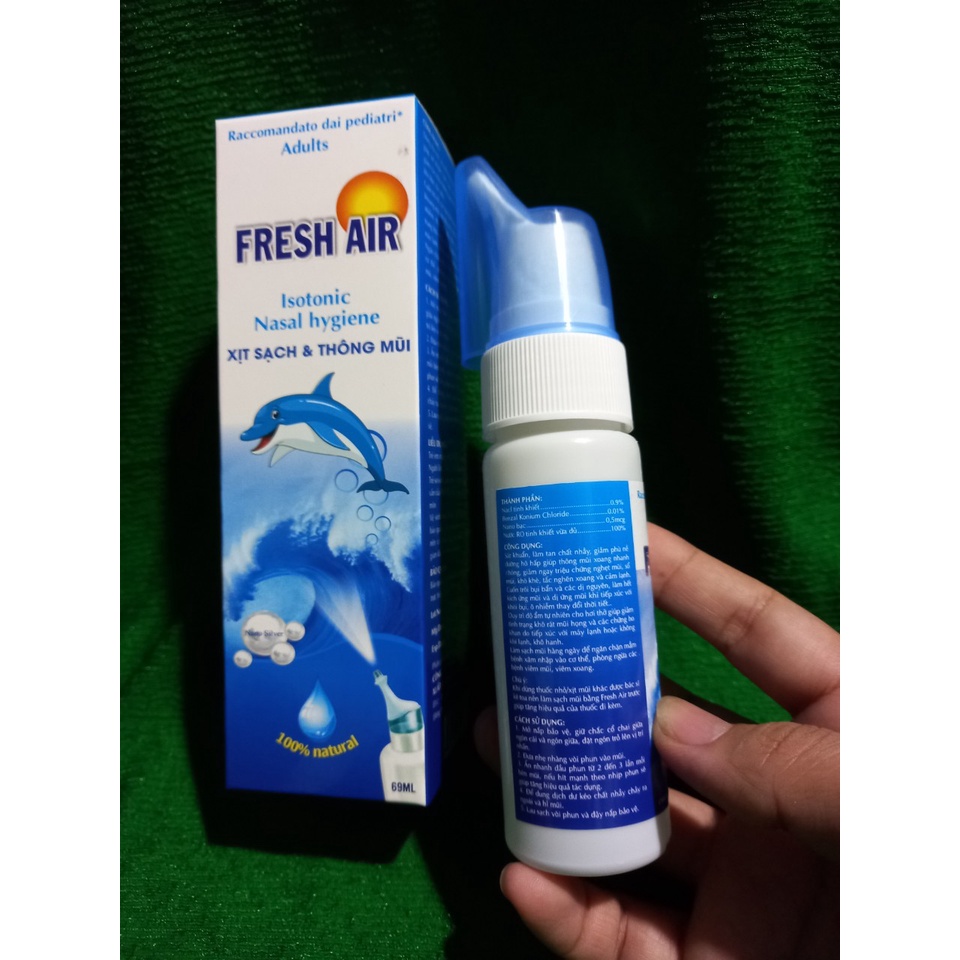 Xịt mũi cá heo xanh FRESH AIR xịt sạch &amp; thông mũi ( chai 69ml)