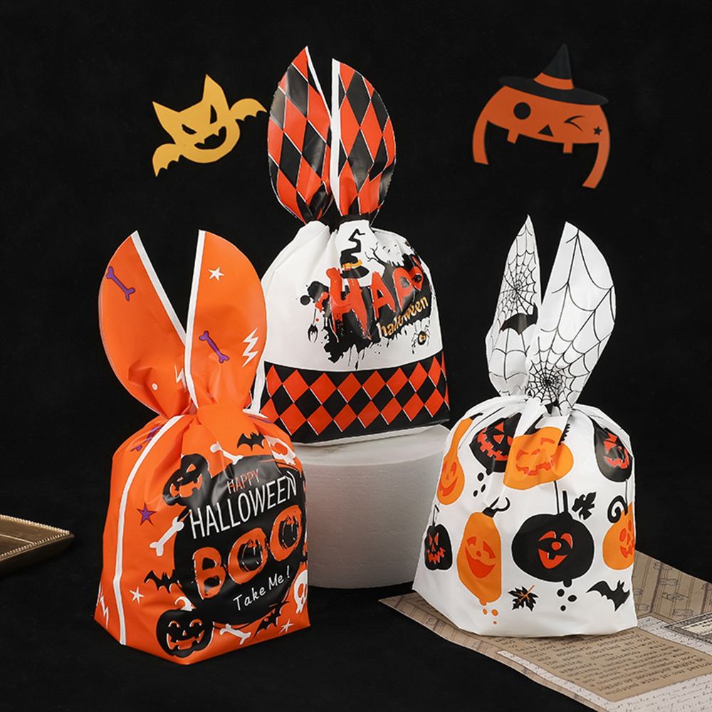 Set 50 túi đựng bánh kẹp hình tai thỏ in họa tiết trang trí lễ hội Halloween độc đáo