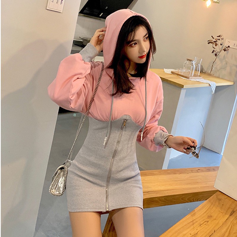 Đầm hoodie dài tay phong cách năng động trẻ trung dành cho nữ