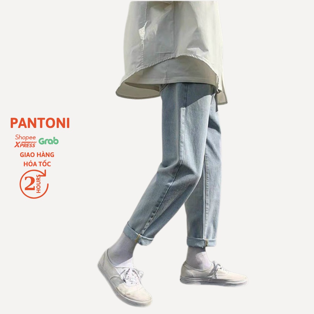Quần jean baggy ống suông Pantoni, Quần jean nam trơn ống rộng nam/nữ