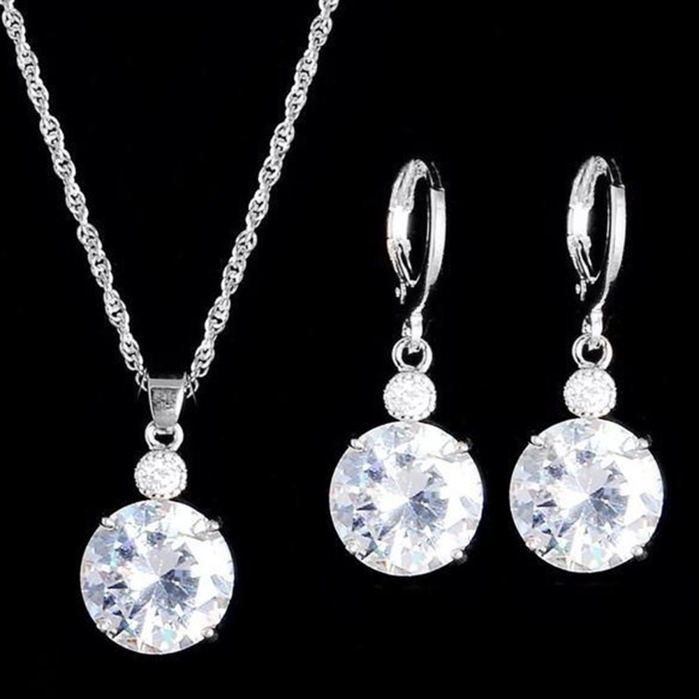 Bộ Vòng cổ + Bông Tai Thời Trang Đính Kim Cương Giả Hình Tròn Cho Nữ