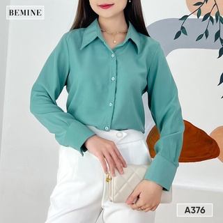 Áo sơ mi basic xếp ly cổ tay BEMINE A376XANH