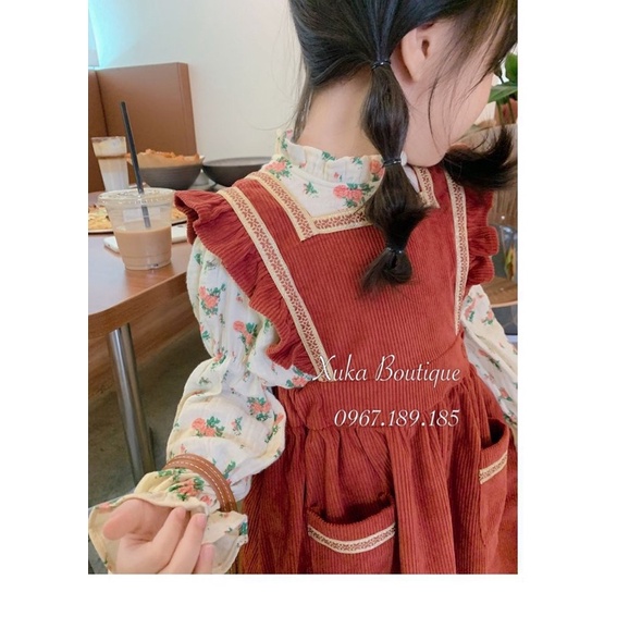 Quần Áo Trẻ Em | Set Váy Yếm Nhung Kèm Áo Bé Gái Hàn Quốc Quảng Châu Cao Cấp Cho Bé 1 - 8 tuổi [Ảnh Thật]Thực Sự Quá Đẹp