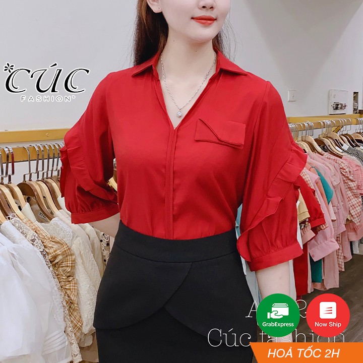 Áo sơ mi nữ cao cấp công sở Cúc Fashion A192 áo somi bèo tay