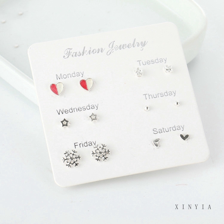 Set 7 Đôi Khuyên Tai Kiểu Dáng Đơn Giản Xinh Xắn Cho Nữ