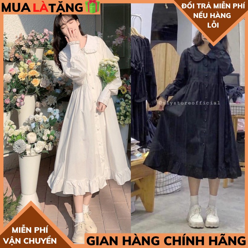 Đầm babydoll nữ, babydoll dáng dài đuôi cá khuy cài, đầm nữ xòe tay bồng, đầm trắng, đầm ulzzang, đầm dự tiệc, đầm suông