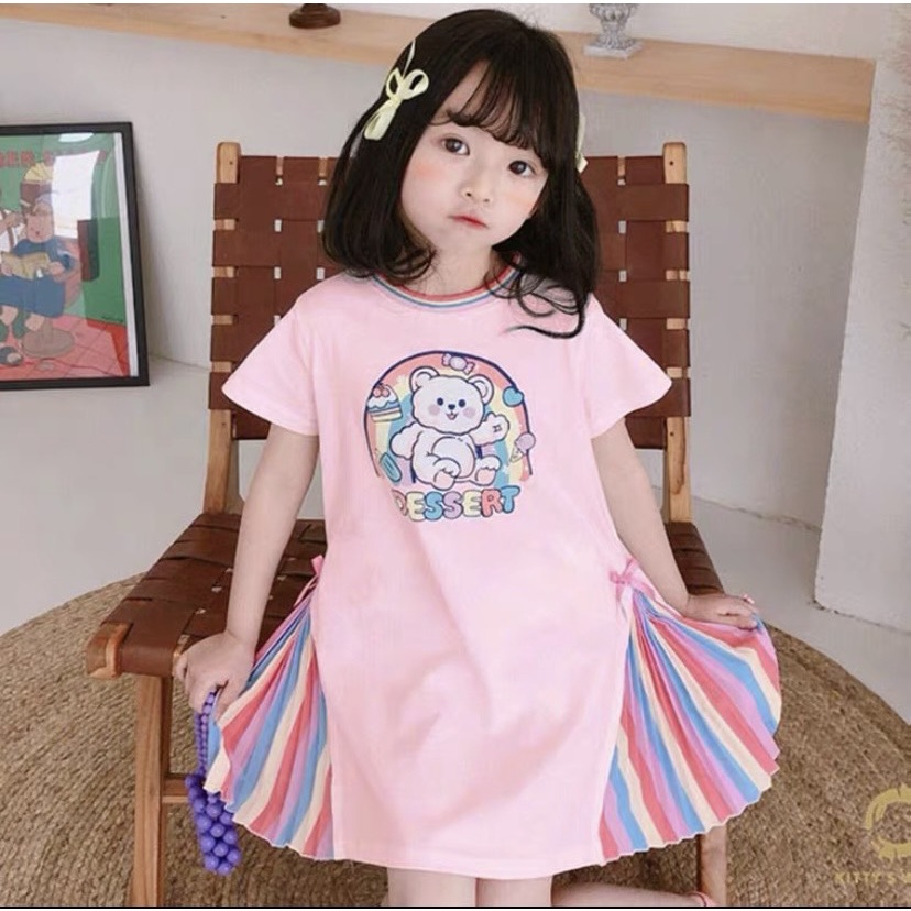 ĐẦM CẦU VỒNG IN GẤU DESSERT CHO BÉ GÁI