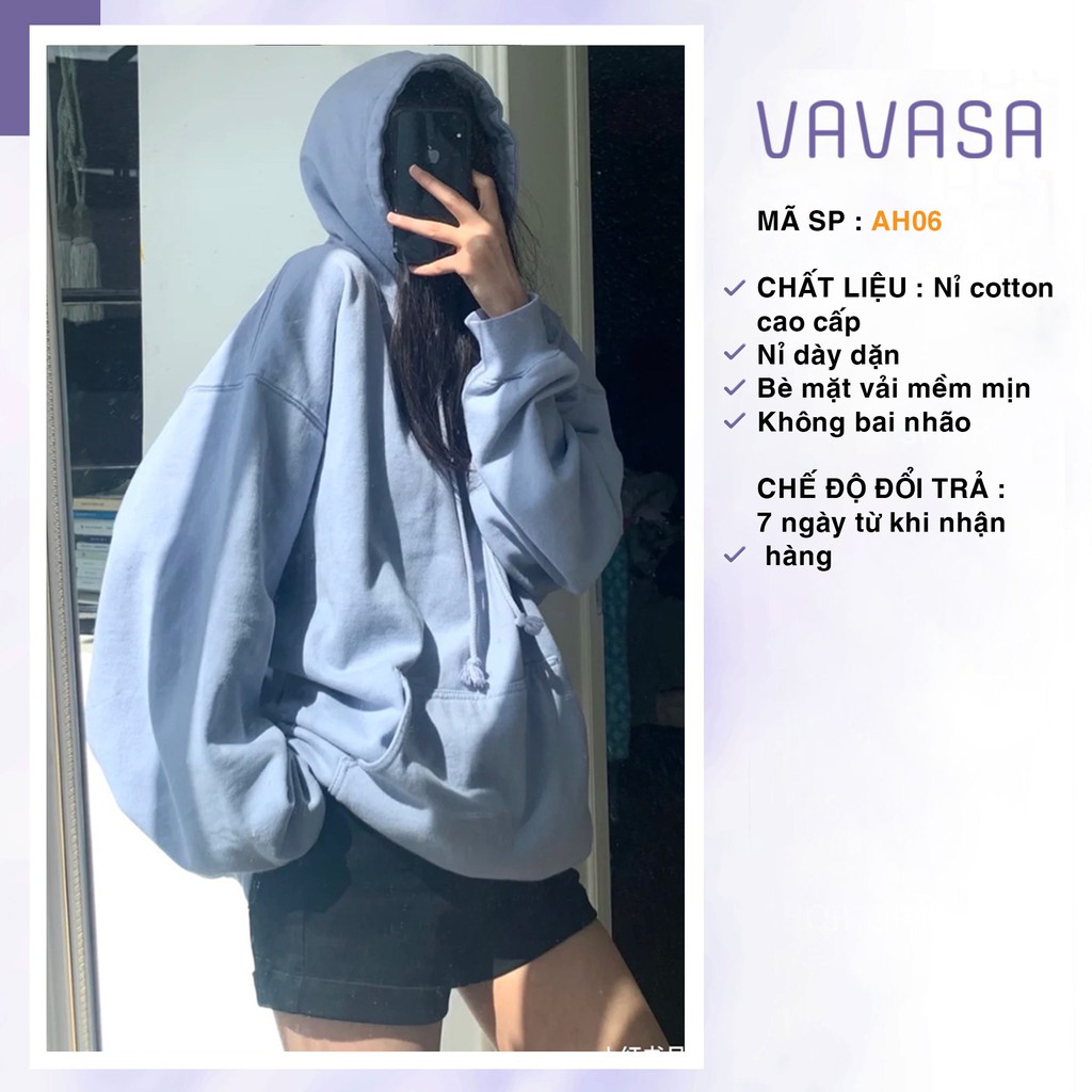 Áo hoodie nữ form rộng có dây kéo cute hàn quốc unisex dài tay VAVASA AH06