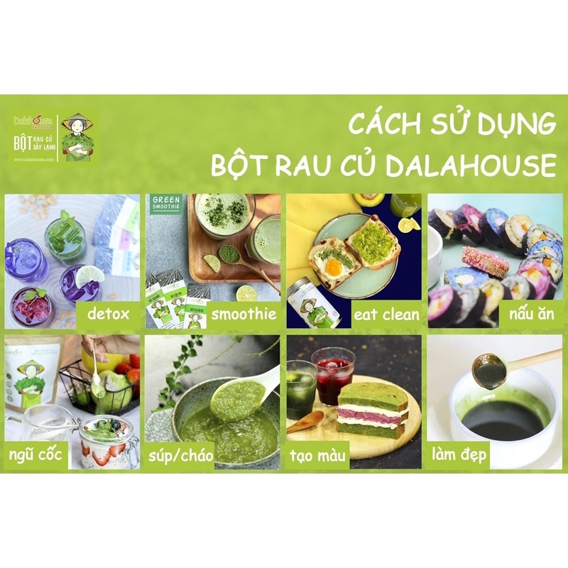 Bột cải xoăn, bột kale hữu cơ nguyên chất Dalahouse 60g công nghệ sấy lạnh, Đặc Sản Ngon Lạ Đà Lạt