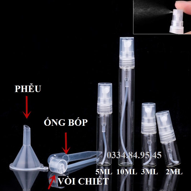 Chai chiết nước hoa 2ML 3ML 5ML 10ML - Lọ đựng thủy tinh xịt phun sương, vỏ chiết vial, ống chiết dầu thơm du lịch