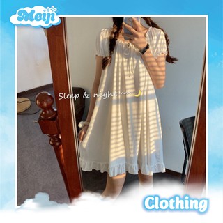 Váy ngủ pijama nữ ngắn tay trắng tinh khôi tiểu thư