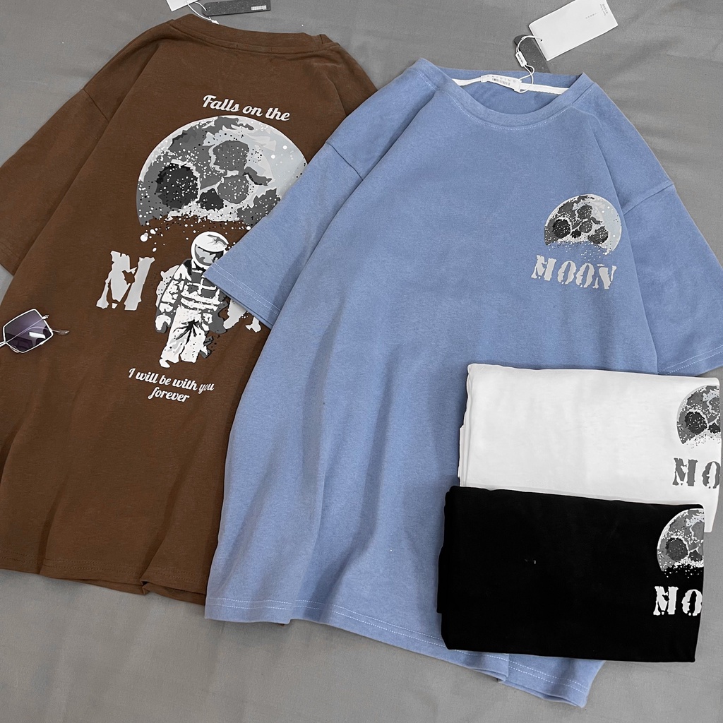 Áo thun cotton basic MEANSTORE tee cổ tròn tay lỡ sọc phối màu pull oversize unisex form rộng nam nữ - Moon