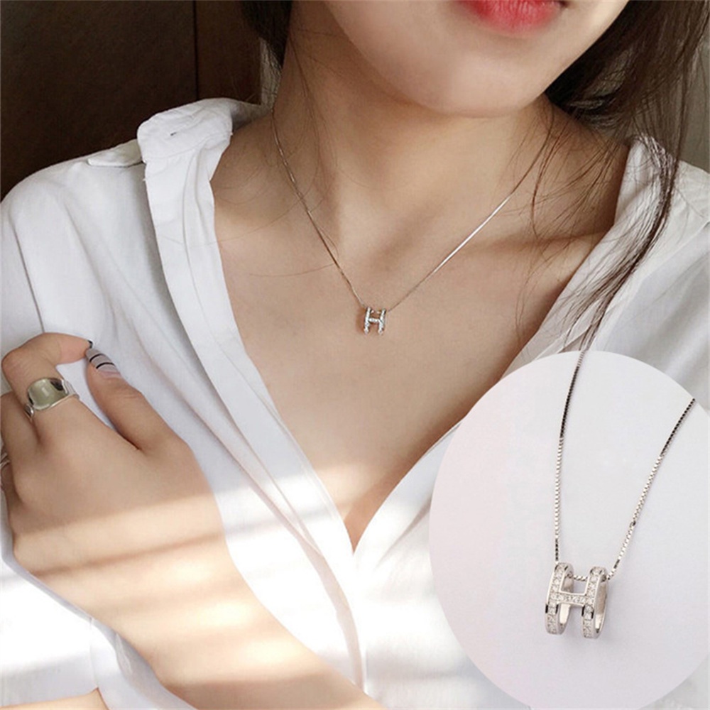 Dây chuyền mặt hình chữ H đính đá zircon thời trang cho nữ