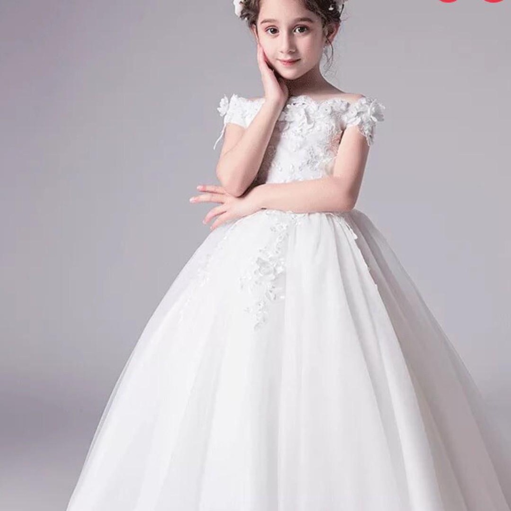 [FreeShip] váy công chúa trắng cho bé gái , đầm công chúa cho bé đính ren nổi 3d ( mã 052)