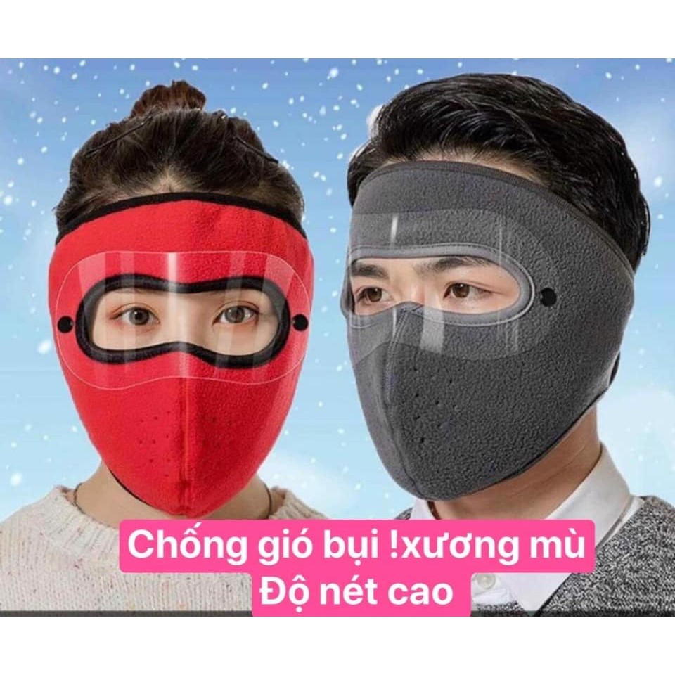 Khẩu Trang Ninja lót nỉ 2 lớp bịt kín mặt kèm kính chắn gió mưa bụi dịch- khau trang ni