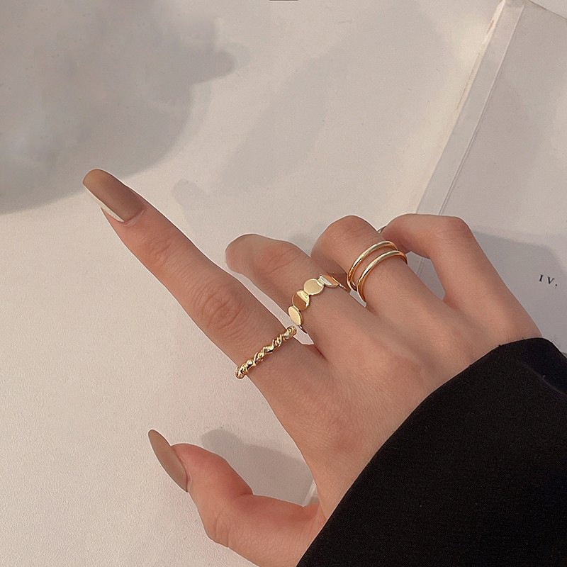 Bộ 3 nhẫn đeo tay bằng kim loại thời trang Hàn Quốc sành điệu cho nữ