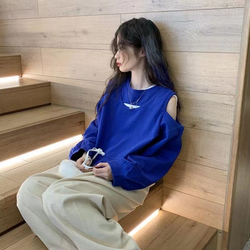 Áo sweater Dáng Rộng Cổ Tròn Trước Và Sau Lưng Màu Trơn Kiểu Hàn Quốc Thời Trang 2022 Cho Bạn Gái