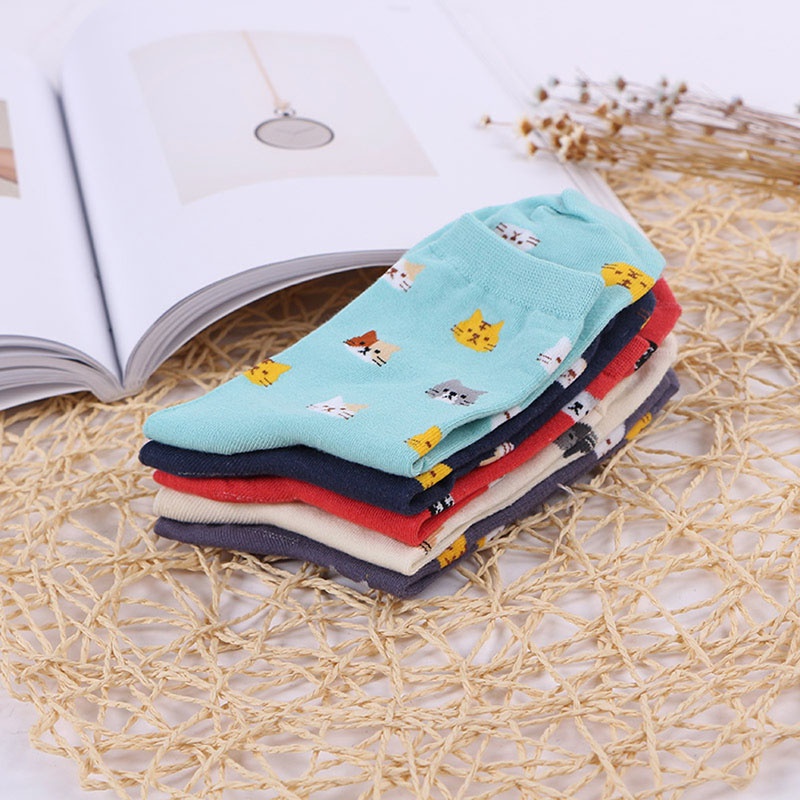 Đôi Vớ In Hình Mèo Hoạt Hình Đáng Yêu 5 Màu Lựa Chọn