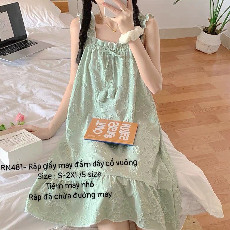 RN481_Rập giấy may đầm dây cổ vuông nữ