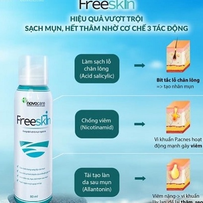 Xịt FreeSkin mụn lưng, ngực, mông chai 80ml, giảm mụn, mờ thâm, sáng da Novopharm