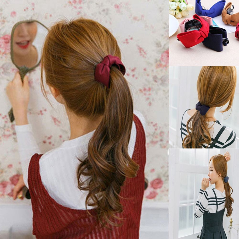 Women Hair Claw Solid Big Bows Banana Hairpins Ties Ponytail Headband Hair Clips