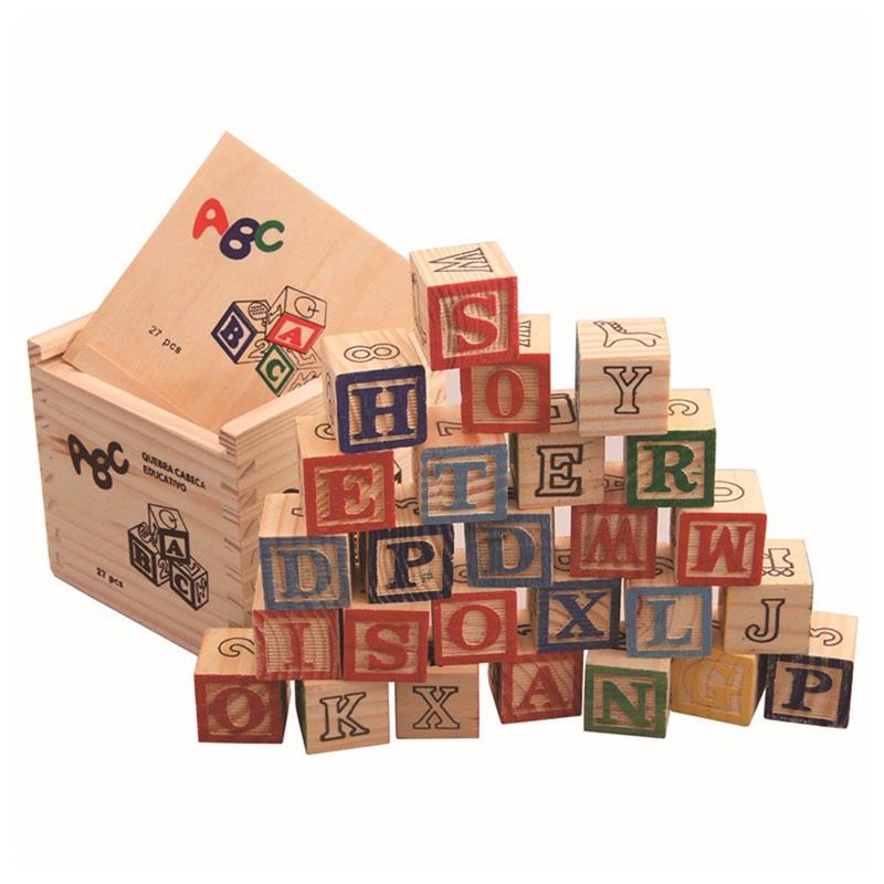 27 Pcs Children Wood Alphabet Blocks Letters Stacking Toys Building Blocks Craft Early Learning Educational Toys Baby Room Decor