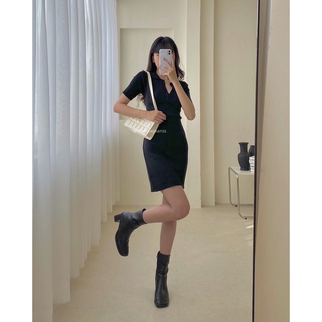 Đầm Len Tăm Cổ V