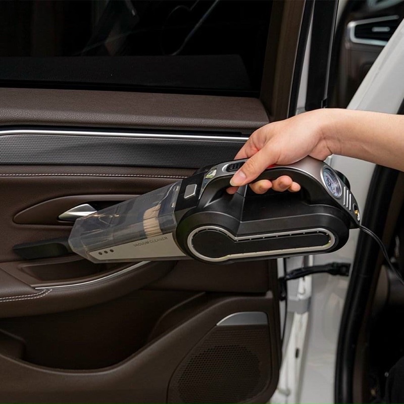 Máy Hút Bụi  kèm  bơm Lốp Ô Tô Đa Năng 4 Trong 1 - Hút Bụi, Bơm Lốp, Đo Áp Suất Lốp, Đèn Pin Chiếu Sáng